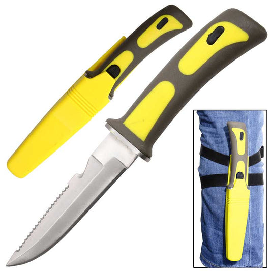 9" Adventure At Nature Dive Knife Scuba Diving Spearfishing Outdoor Knives Yellow