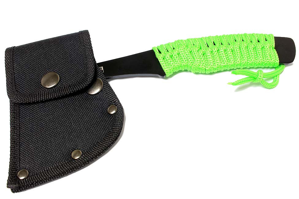 Defender-Xtreme 9" Full Tang Hunting Axe Stainless Steel Blade Green Nylon Handle with Sheath