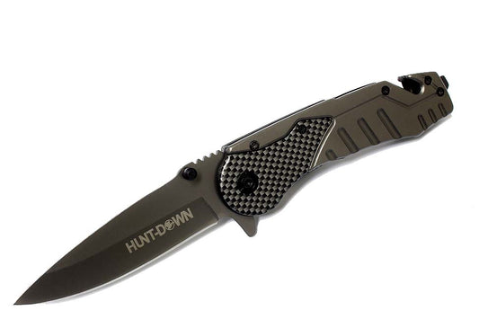 8" Hunt Down Grey Folding Spring Assisted Knife with Belt Clip