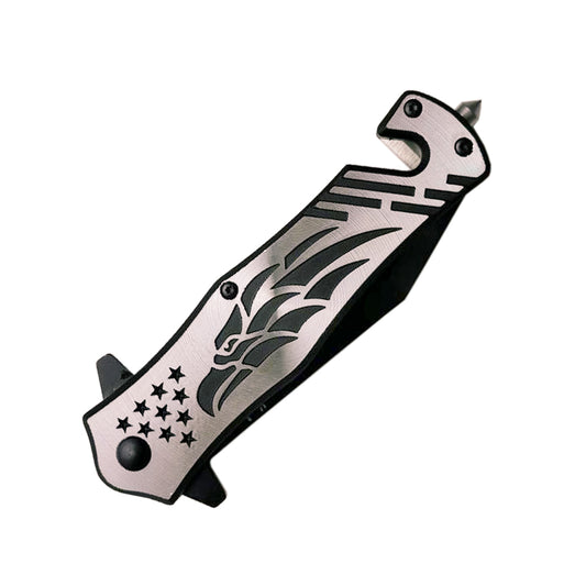 TheBoneEdge 8" Silver Falcon Design Spring Assisted Folding Knife With Belt Clip