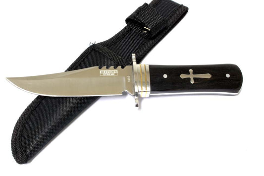 8" Jesus Cross Handle with Shinning Stainless Steel Blade and Nylon Belt Loop Sheath - Black