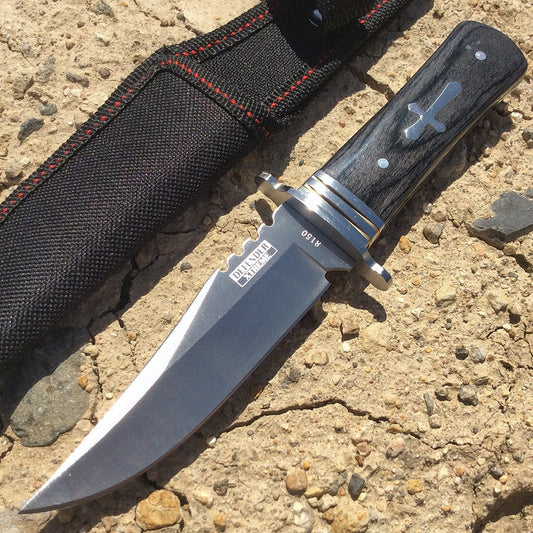 8" Jesus Cross Handle with Shinning Stainless Steel Blade and Nylon Belt Loop Sheath - Black