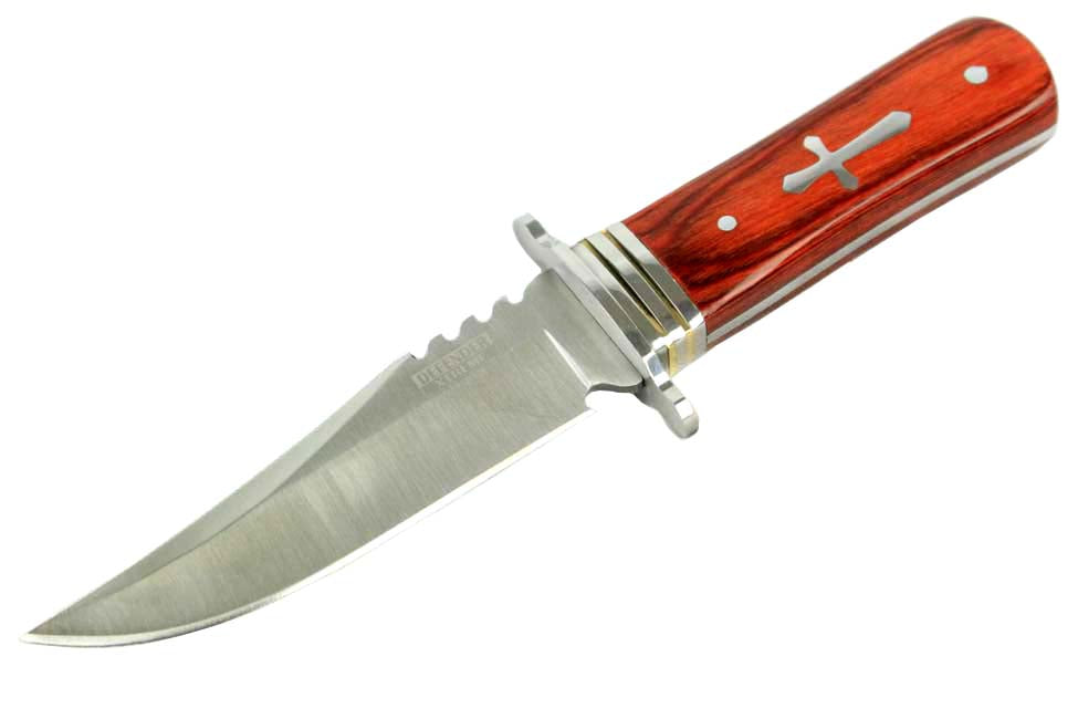 8" Jesus Cross Handle with Shinning Stainless Steel Blade and Nylon Belt Loop Sheath - Wood