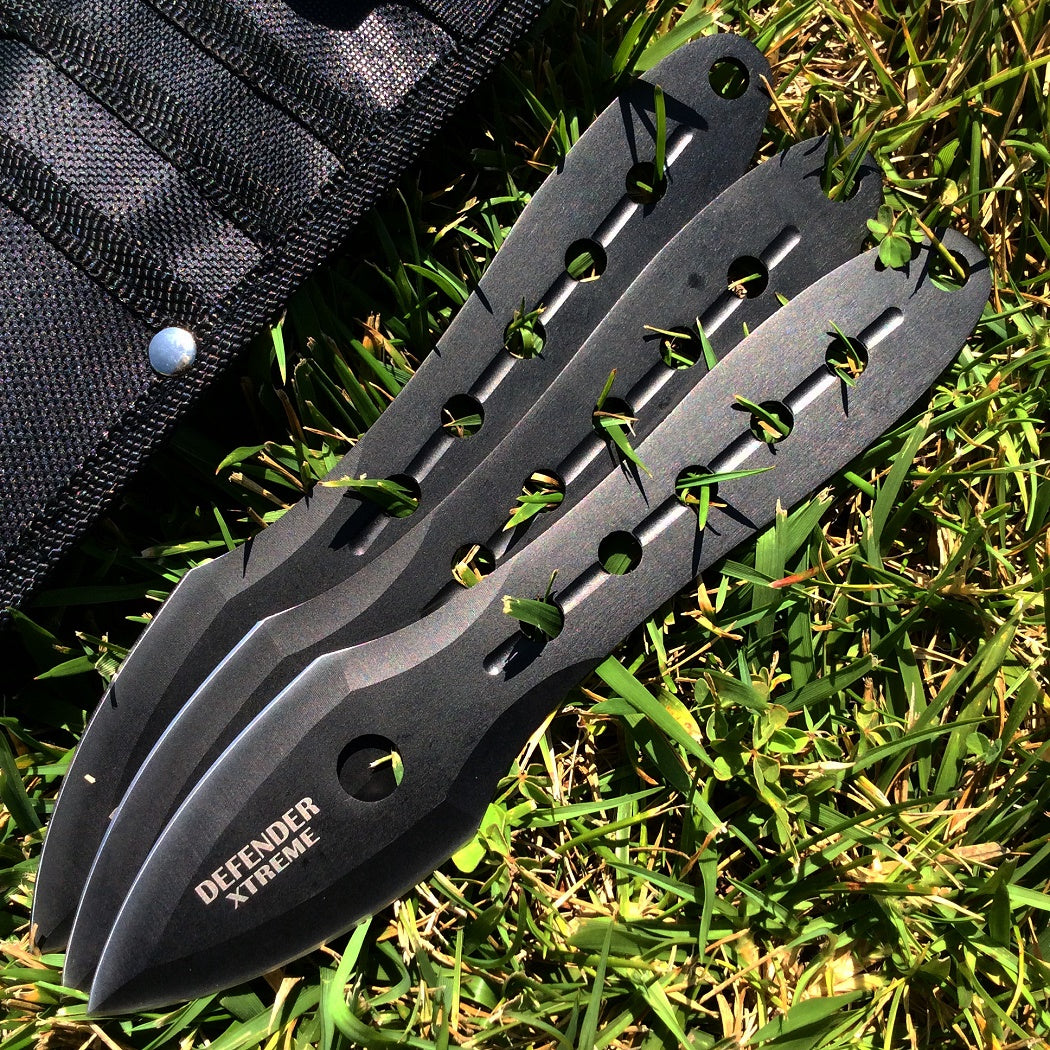 Set of 3 All Black Defender Throwing Knives with Sheath