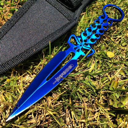8" Defender Blue Skull Throwing Knife with Sheath