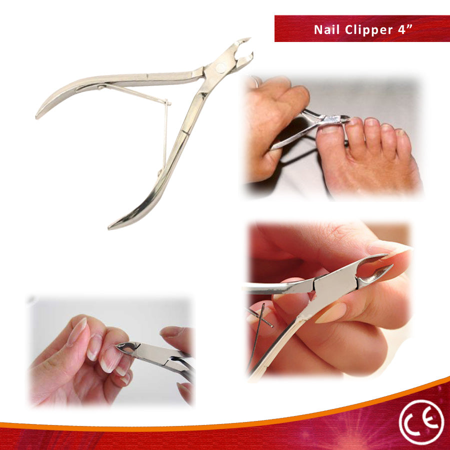 Stainless Steel Cuticle Clipper  4" Medium Jaw Nail Nipper with Spring