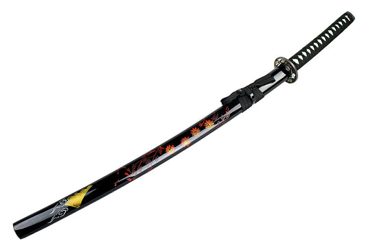 40.5" Black Collectible Katana Samurai Sword with Red Flower Design Japanese