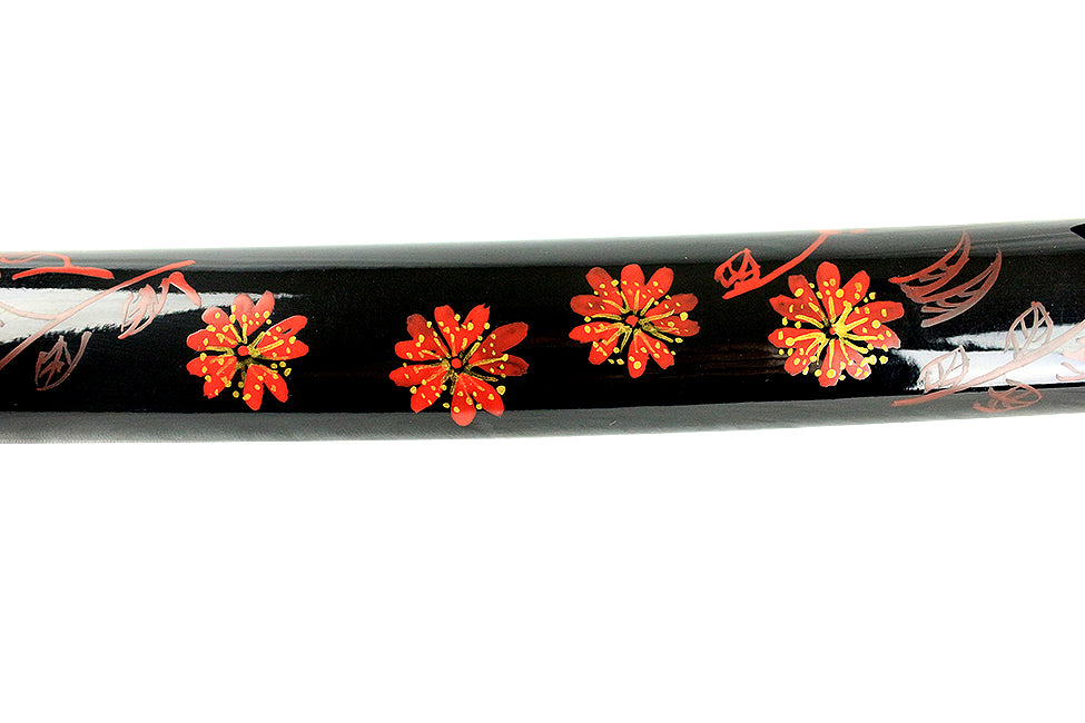 40.5" Black Collectible Katana Samurai Sword with Red Flower Design Japanese