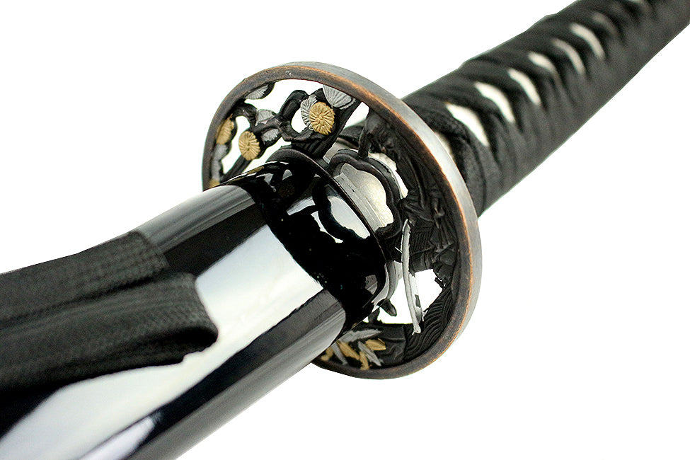 40.5" Black Collectible Katana Samurai Sword with Red Flower Design Japanese