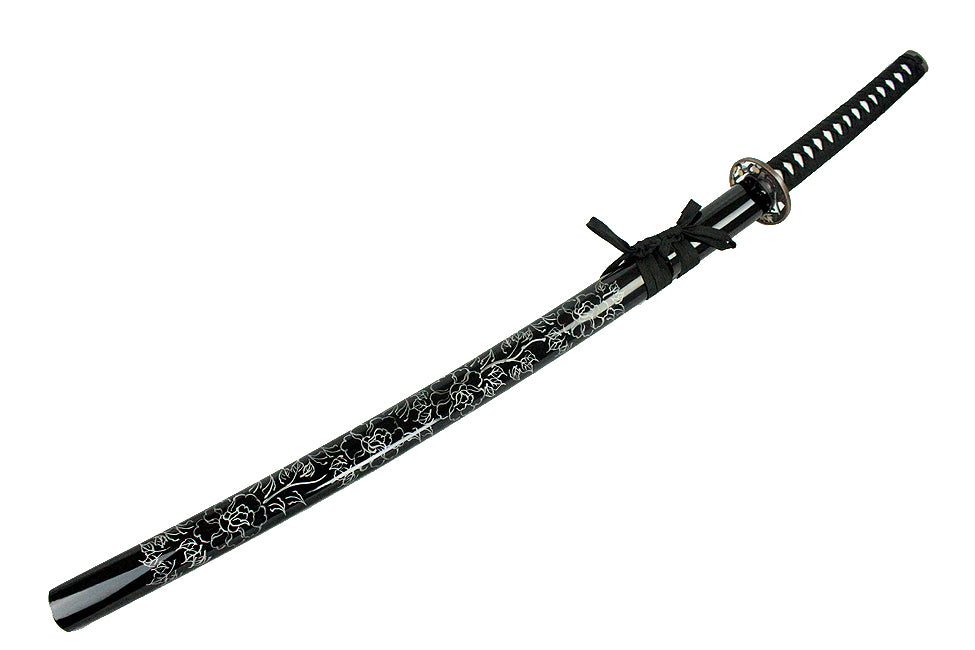 40.5" Black Collectible Katana Samurai Sword With Flower Design
