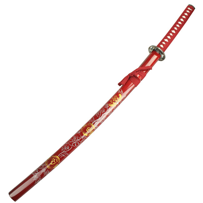 40.5" Red Collectible Katana Samurai Sword With Flower Design Japanese New