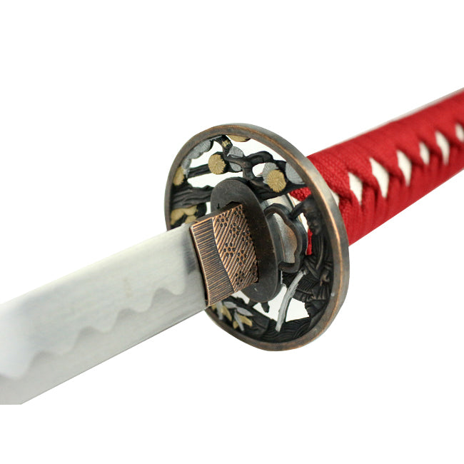 40.5" Red Collectible Katana Samurai Sword With Flower Design Japanese New