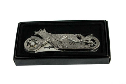 7.5" BoneEdge Folding Knife w/ Wolf Motorcycle Handle