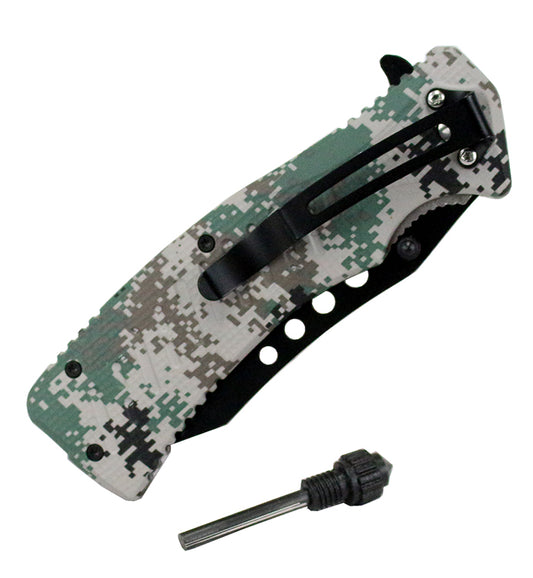 9" Defender Xtreme Spring Assisted Knife with Fire Starter Digital Camo