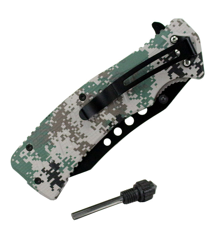 9" Defender Xtreme Spring Assisted Knife with Fire Starter Digital Camo
