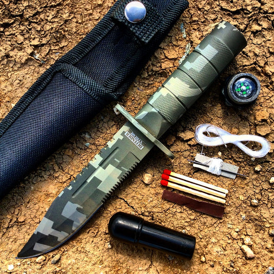 8.5" Fixed Blade Hunting Survival Knives with Fire Kit & Sheath Stainless Camo Knife