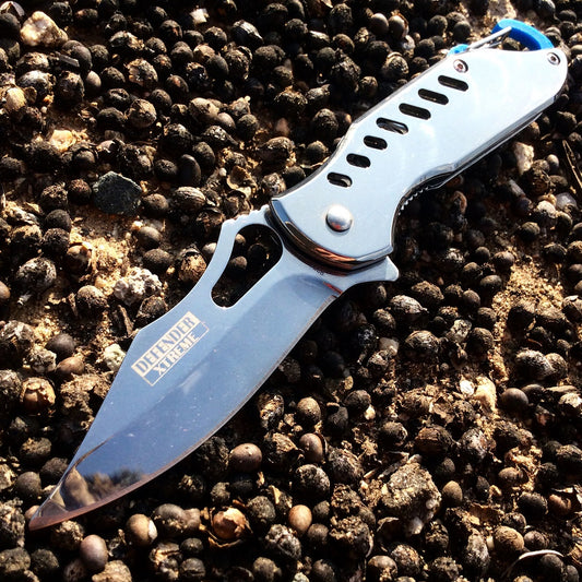6.5" Defender Xtreme Spring Assisted Refelctive Gray Knife with Keychain Clip