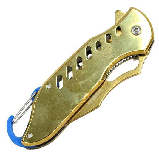 6.5" Defender Xtreme Spring Assisted Refelctive Gold Knife with Keychain Clip