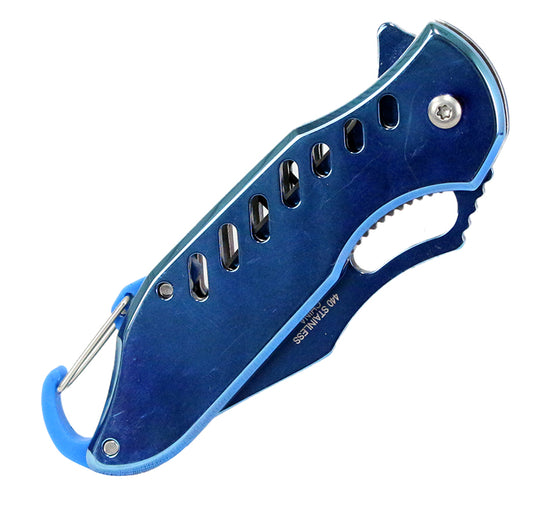 6.5" Defender Xtreme Spring Assisted Refelctive Blue Knife with Keychain Clip