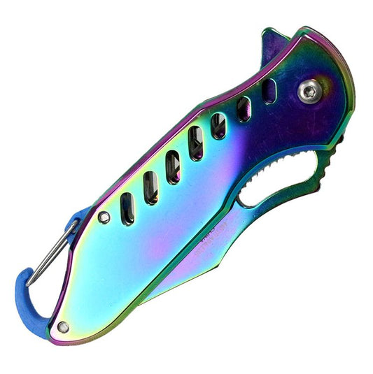 6.5" Defender Xtreme Spring Assisted Refelctive Multi-Color Knife with Keychain Clip