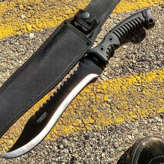 16" Fixed Blade Hunting Knife Straight Camping Outdoor Knives Tactical Black /Sheath