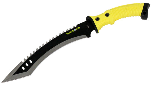 16" Curved Blade Hunting Knife Straight Camping Outdoor Knives Tactical Yellow /Sheath