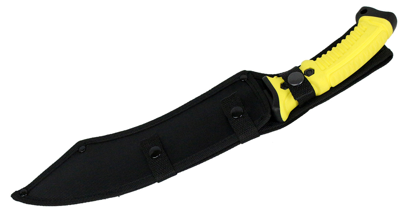 16" Curved Blade Hunting Knife Straight Camping Outdoor Knives Tactical Yellow /Sheath