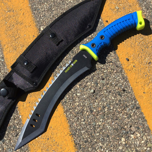 16" Curved Blade Hunting Knife Straight Camping Outdoor Knives Tactical Green /Sheath