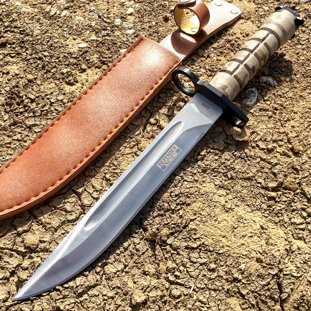 13.5" Military Survival Rambo Fixed Blade Hunting Knife Bayonet Tactical Bowie - Digital Camo