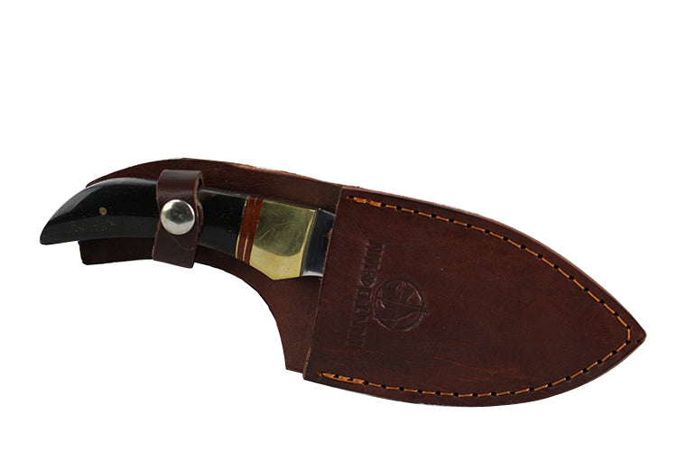 7.5" Huntdown Full Tang Skinner Knife with Black Stainless Steel Blade and Leather Sheath