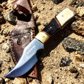 7" Huntdown Full Tang Skinner Knife with Black/White Handle and Leather Sheath