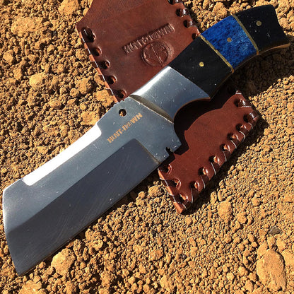 9" Huntdown Full Tang Hunting Knife with Blue and Leather Sheath