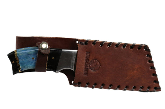 9" Huntdown Full Tang Hunting Knife with Blue and Leather Sheath
