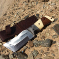 9" Huntdown Full Tang Hunting Knife with Wood Handle and Leather Sheath