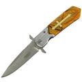 9.5" CELTIC CROSS SPRING ASSISTED OPEN POCKET KNIFE Gothic Stainless Steel New