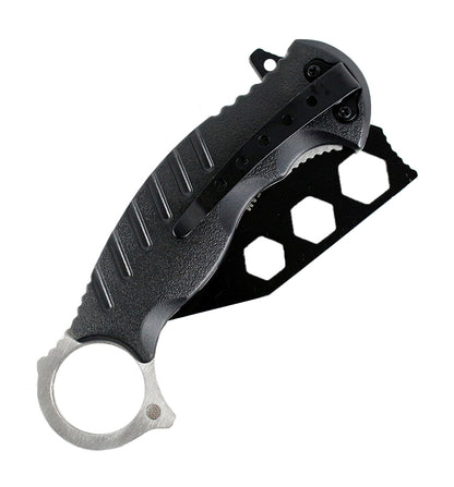 7.5" Zomb War Spring Assisted Tanto Bladed Knife Black Handle design Fore Finger Grip