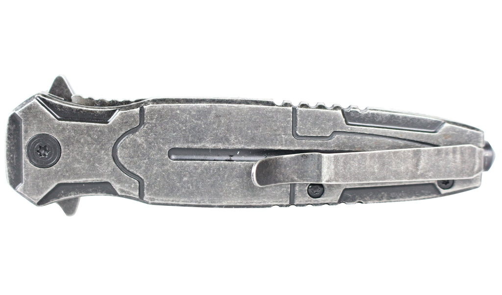 8" Defender Xtreme Spring Assisted Knife with Stone Washed Blade & Wood Handle