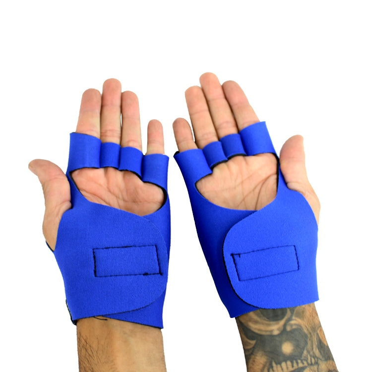 Perrini Blue Finger less Sport Gloves with  Wrist Strap Closer