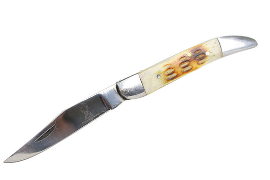 6" TheBoneEdge Folding Pocket Knife with White Handle and Vinyl Sheath