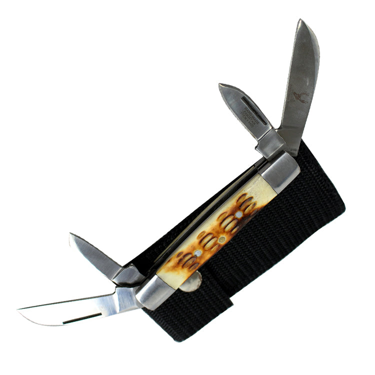 8" TheBoneEdge Folding Four Bladed Knife Stainless Steel Blade & Vinyl Sheath