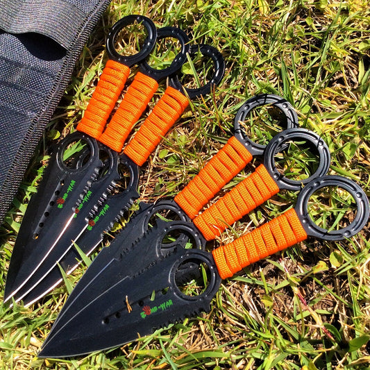 Zomb War 6 Pc Throwing Knife set Black Color With sheath and Orange Cord