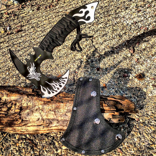11" Hunt-Down Dragon Fire Axe Outdoor Hunting Camping Survival Steel Hatchet