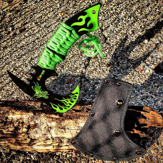Zomb-War 11" Green Dragon Axe Outdoor Hunting Camping Survival Steel Axe