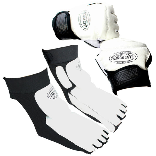 Pair of Last Punch Taekwondo Foot Ankle and Pair of Fingerless Fighting MMA Training Gloves Set