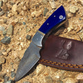 TheBoneEdge 7" Damascus Fixed Blade Full Tang  Blue Handle Steel Knife