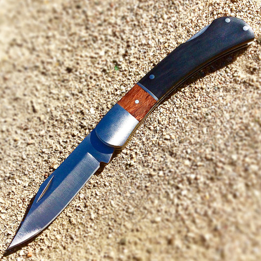 Defender-Xtreme 7" Black & Brown Folding Knife Wood Handle