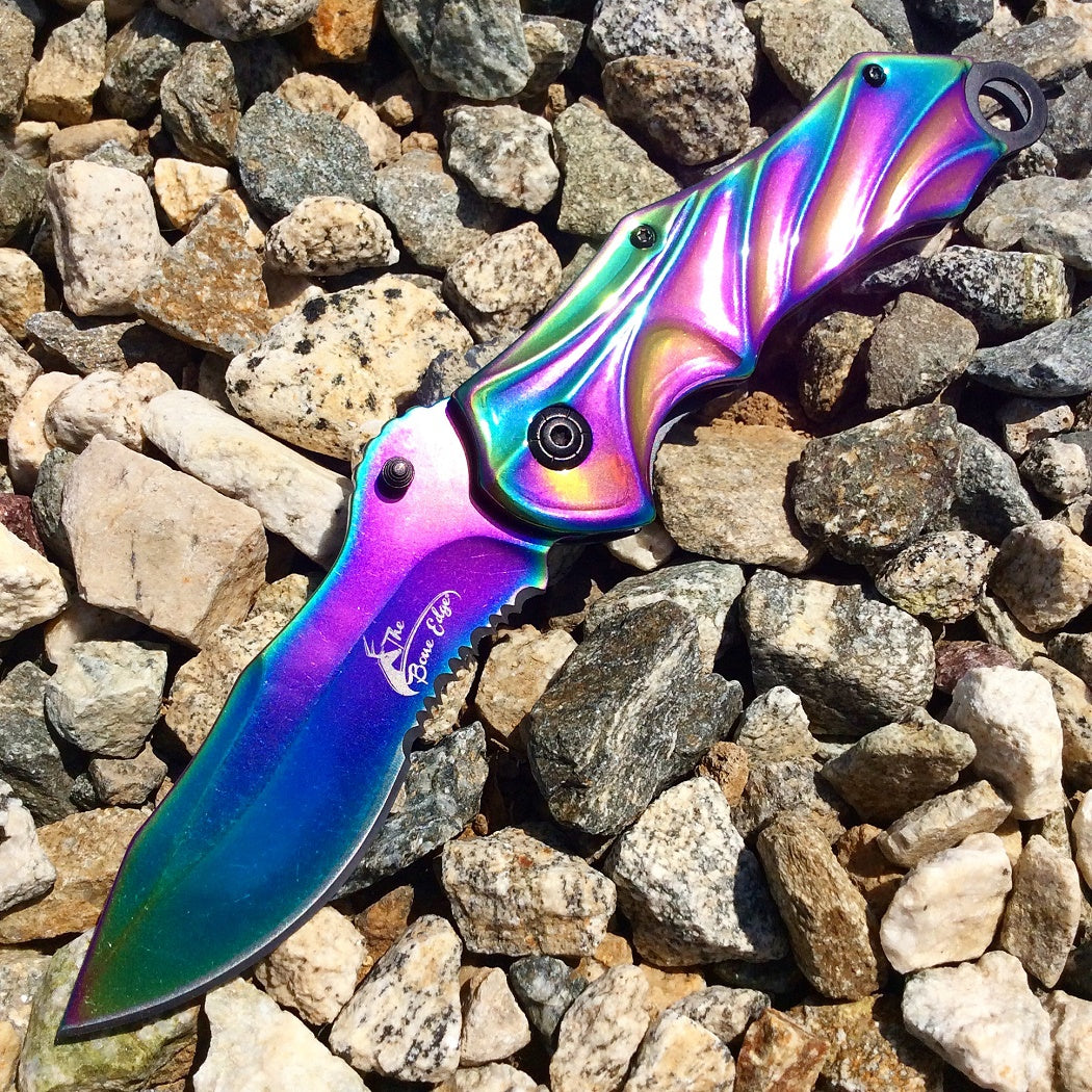 TheBoneEdge 8" Multi Color Spring Assisted Tactical Rescue Knife With Belt Clip