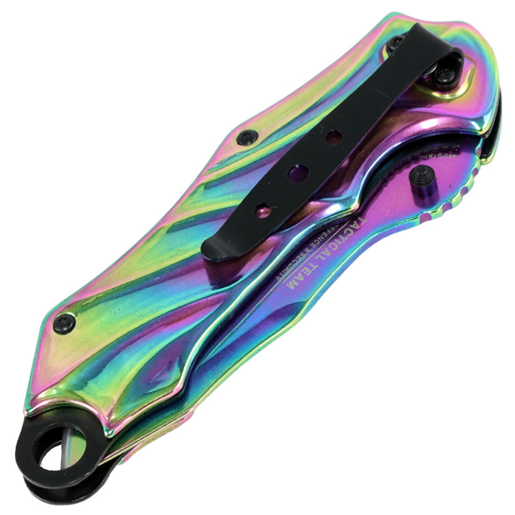 TheBoneEdge 8" Multi Color Spring Assisted Tactical Rescue Knife With Belt Clip