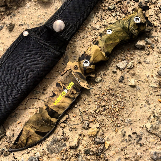 Hunt-Down 10" Stainless Steel Full Tang Survival Hunting Knife Camo Handle