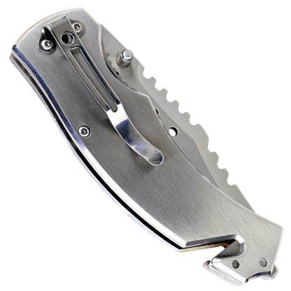 Hunt-Down 8" Spring Assisted Tactical Rescue Pocket Knife - Black & White Swirl Handle